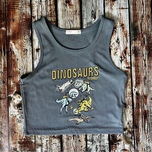 Romwe Dinosaur Gray Cropped Ribbed Tank Top